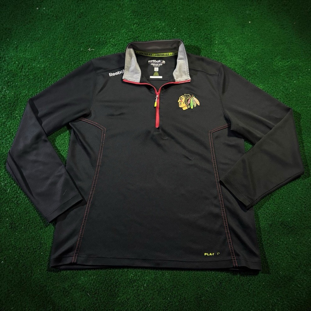 Reebok NHL Chicago Blackhawks Center Ice 1/4 Zip Pullover Jacket Men's Large